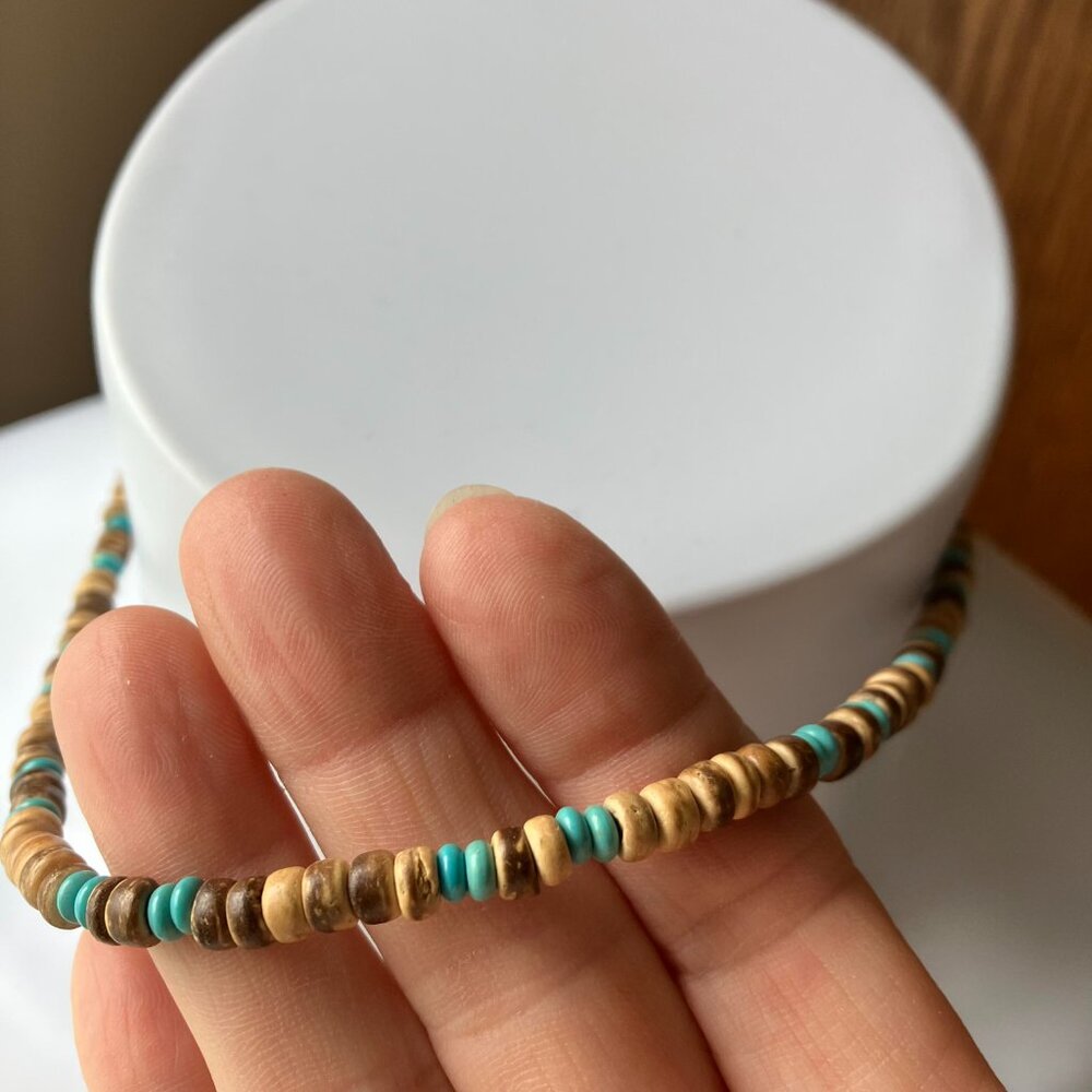 Turquoise and Wooden Beaded Choker Variety of Sizes Handmade Brand New